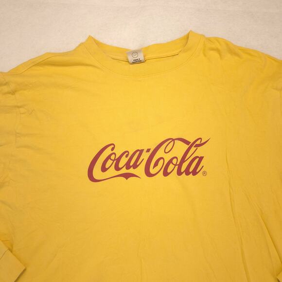 Coca Cola Long Sleeve Crew Neck Casual Graphic T-Shirt Mens Size XL Yellow - Picture 1 of 9